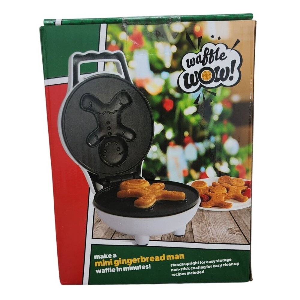 New Waffle Wow Gingerbread Man Mini Waffle Maker Holiday Christmas Non-Stick 4"